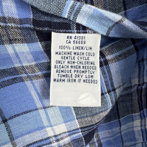 Polo Ralph Lauren Shirt Men’s Small 100% Linen Button Up Blue Plaid Long Sleeve - Picture 5 of 8